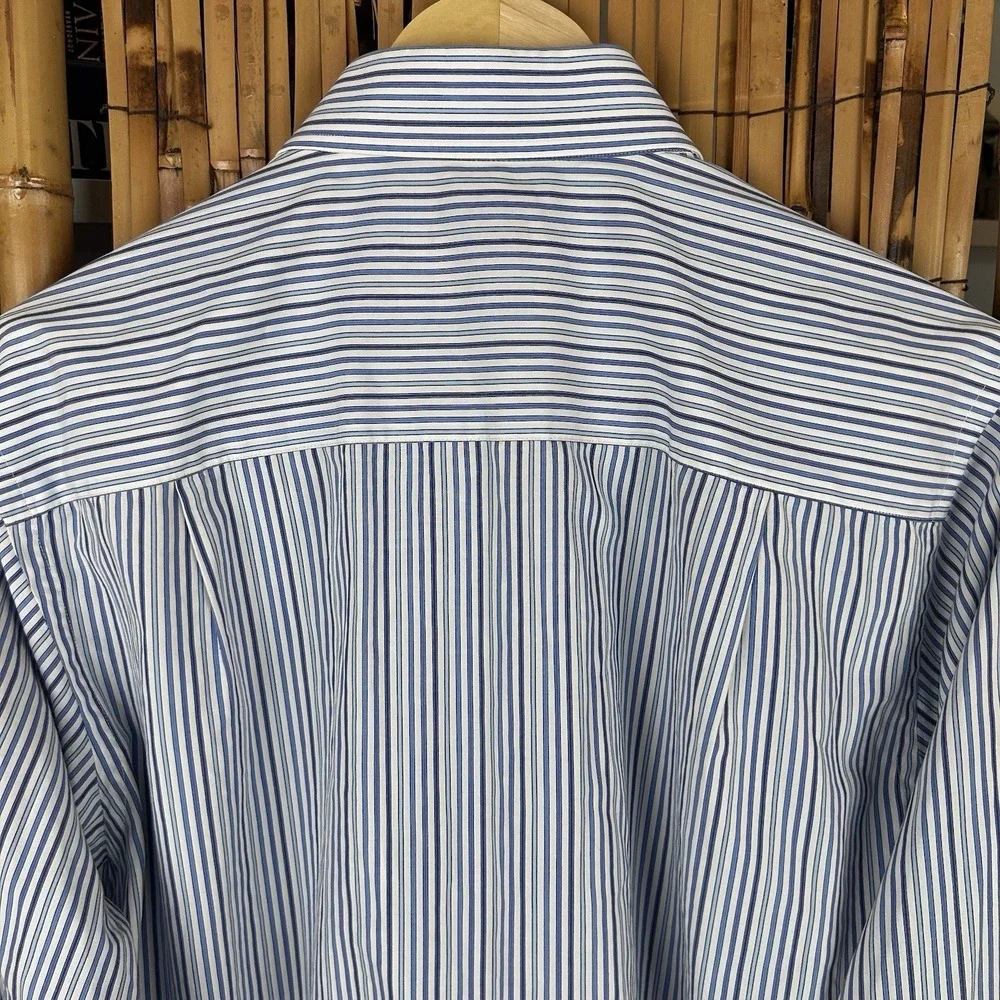 David‎ Donahue Trim Fit Men's Dress Shirt Long Sleeve Blue White 16.5 - 34/35
